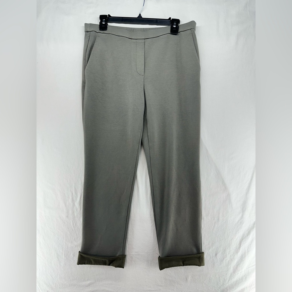 Theory Treeca Ankle Cropped Pants Pull On Rolled Cuff Light Green Womens Size 10